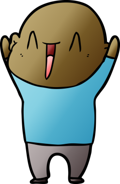 Bir insan tarafından çizilmiş mutlu, kel adam.