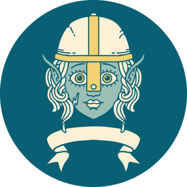 Retro Dövme Tarzı Elf Savaşçı karakteri yüzü Bir insan tarafından çizilmiş pankartıyla