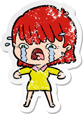 Bir insan tarafından çizilmiş, ağlayan bir çizgi film kızının sıkıntılı çıkartması.