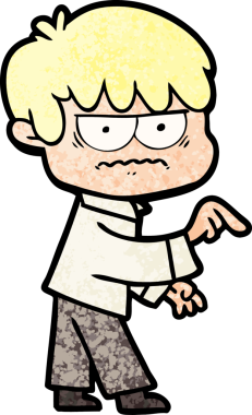 Bir insan tarafından çizilmiş sinirli çizgi film çocuğu.