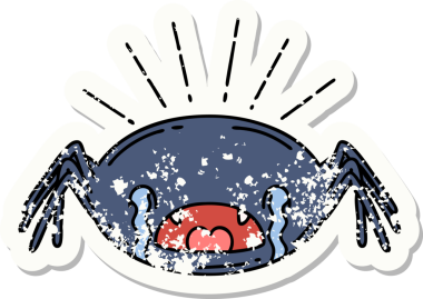 Bir insan tarafından çizilmiş ağlayan örümcek dövmesinin eski bir çıkartması.