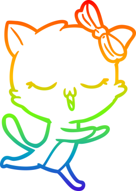 Gökkuşağı gradyan çizgi çizimi bir insan tarafından çizilmiş bir çizgi film kedisi.