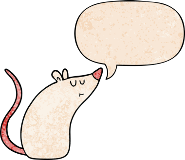 bir insan tarafından çizilmiş eski moda konuşma baloncuklu beyaz fare çizgi filmi