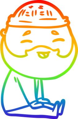 Bir insan tarafından çizilmiş mutlu sakallı bir adamın çizgi çizimi.