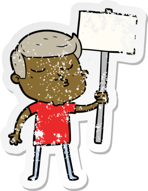 Bir insan tarafından çizilmiş işaretle somurtan çizgi film mankeni bir adamın sıkıntılı çıkartması.