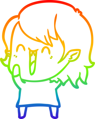 Gökkuşağı gradyanı çizimi. Bir insan tarafından çizilmiş mutlu vampir kız çizgi filmi.