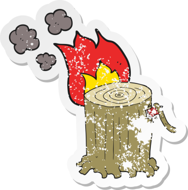 Bir insan tarafından çizilmiş büyük ağaç kütüğünün gerilemiş retro yapıştırması.