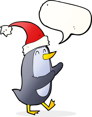 Bir insan tarafından çizilmiş konuşma baloncuğu olan bir penguen.