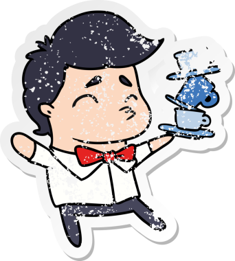 Bir insan tarafından çizilmiş kawaii sevimli bir garsonun sıkıntılı karikatür çizimi