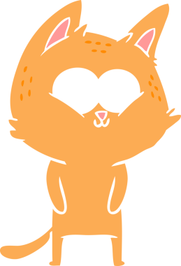 Bir insan tarafından çizilmiş düz renkli çizgi film kedisi