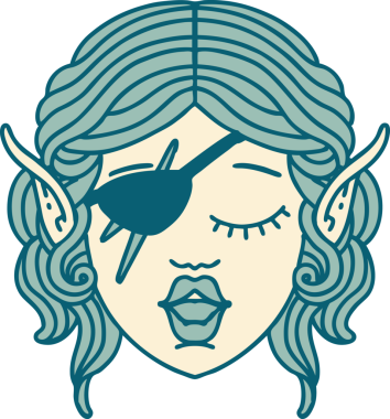 Retro Dövme Tarzı Elf düzenbaz karakter yüzü Bir insan tarafından çizildi