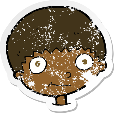 Bir insan tarafından çizilen mutlu çocuk çizgi filminin kederli retro yapıştırması.