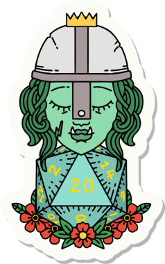 Bir insan tarafından çizilmiş 20 zarlı bir ork savaşçı karakterinin çıkartması.