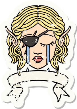 Retro Dövme Tarzı Ağlayan Elf karakter yüzü Bir insan tarafından çizilmiş pankartıyla