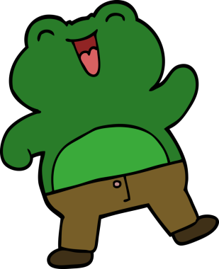 Bir insan tarafından çizilmiş komik karikatür kurbağası.