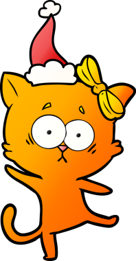 Bir insan tarafından çizilmiş Noel Baba şapkası takan bir kedinin gradyan çizimi.