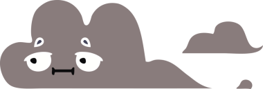 Bir insan tarafından çizilmiş bir fırtına bulutunun düz renkli retro karikatürü