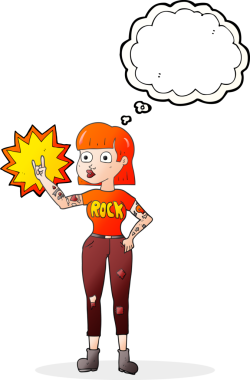 Bir insan tarafından çizilmiş serbest çizim baloncuklu rock kızı.