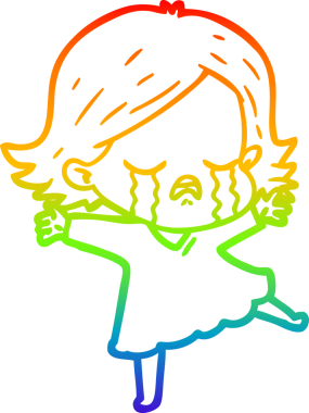 Gökkuşağı gradyan çizimi bir insan tarafından çizilmiş ağlayan bir çizgi kız çizimi