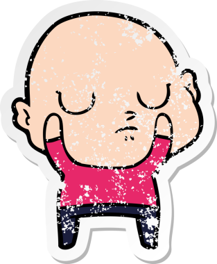 Bir insan tarafından çizilmiş kel bir adamın sıkıntılı çıkartması.