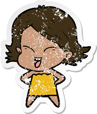 Bir insan tarafından çizilmiş mutlu bir çizgi film kızının sıkıntılı çıkartması.