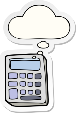 insan tarafından çizilmiş bir çıkartma olarak düşünce baloncuklu çizgi film hesap makinesi