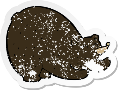 Bir insan tarafından çizilmiş gerilmiş siyah ayı çizgi filminin gerilmiş depresif çıkartması.