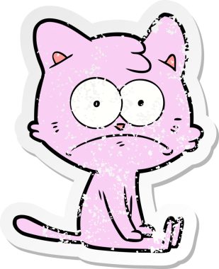 Bir insan tarafından çizilmiş gergin bir kedinin sıkıntılı çıkartması.