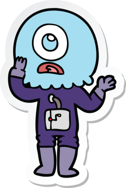 Bir insan tarafından çizilmiş endişeli bir Tepegöz uzaylı uzay adamının çıkartması.