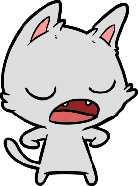 Bir insan tarafından çizilmiş konuşan kedi çizgi filmi.