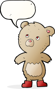 Bir insan tarafından çizilmiş konuşma balonlu oyuncak ayı.