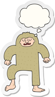 Düşünce baloncuklu çizgi film kocaayağı bir insan tarafından çizilmiş çıkartma.