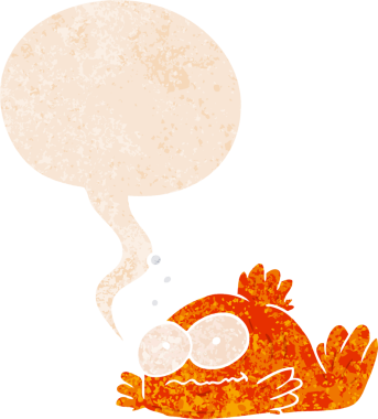 grunge içinde konuşma balonu olan karikatür japon balığı bir insan tarafından çizilmiş dertli retro tarzı