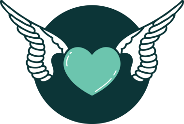 Bir insan tarafından çizilmiş kanatlı bir kalbin ikonik dövme görüntüsü