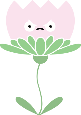 Bir insan tarafından çizilmiş bir çiçeğin düz renkli retro karikatürü