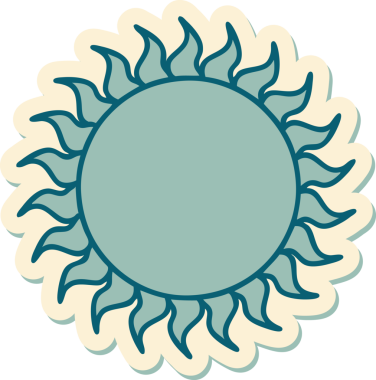 Bir insan tarafından çizilmiş geleneksel güneş şeklinde dövme çıkartması.