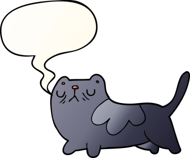 bir insan tarafından çizilmiş yumuşak eğimli konuşma baloncuklu çizgi film kedisi