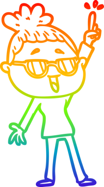 Bir insan tarafından çizilmiş gözlük takan mutlu bir kadının çizgi çizimi.