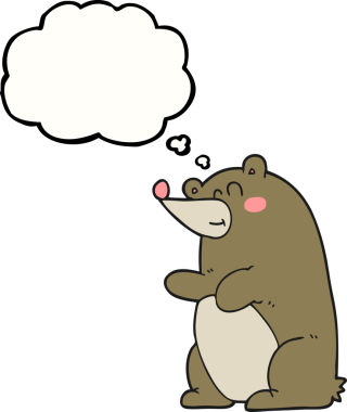 Bir insan tarafından çizilmiş serbest çizim balon karikatür ayısı.