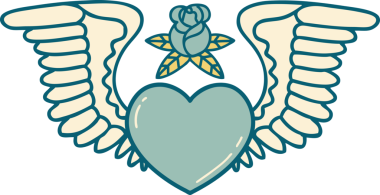 Bir insan tarafından çizilmiş kanatlı bir kalbin ikonik dövme görüntüsü