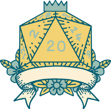 Retro Dövme Biçimi Doğal 20 kritik vuruş D20 zar bir insan tarafından çizildi