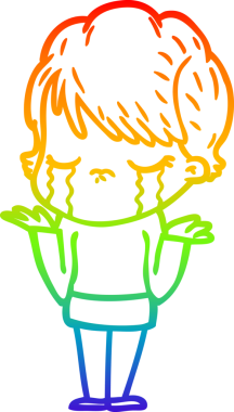 Gökkuşağı gradyan çizimi bir insan tarafından çizilmiş ağlayan bir çizgi kadın çizimi