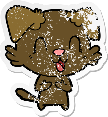 Bir insan tarafından çizilmiş, gülen bir köpeğin sıkıntılı çıkartması.