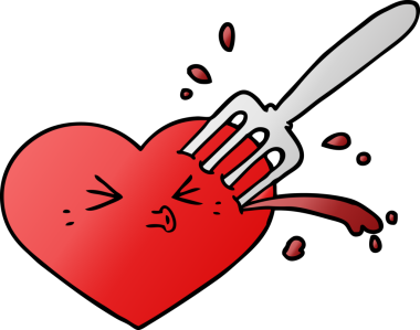 Çizgi film aşk kalbi bir insan tarafından çizilmiş çatalla