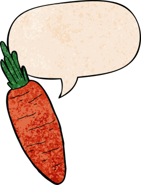 Bir insan tarafından çizilmiş, eski moda konuşma baloncuklu havuç.