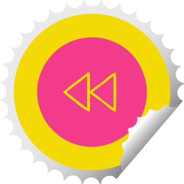 Bir insan tarafından çizilmiş bir geri sarma düğmesinin dairesel soyma etiketi.