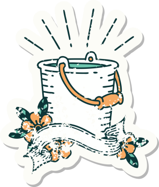 Bir insan tarafından çizilmiş eski dövme stili bir kova su.