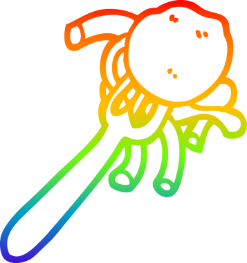 Bir insan tarafından çizilmiş çatal üzerinde köfte ve spagetti çizgi çizimi.