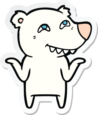 Bir insan tarafından çizilmiş dişleri gösteren karikatür kutup ayısı etiketi.