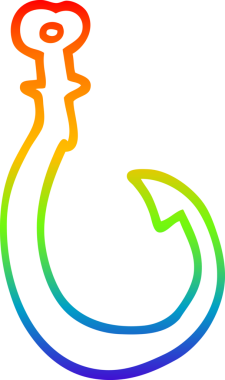 gökkuşağı gradyan çizgi çizimi bir insan tarafından çizilmiş büyük balık kancası